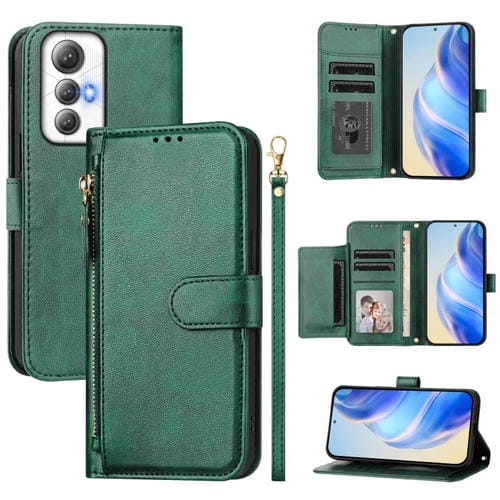 Funda de Cuero para Cubot Max 5 con Cremallera y Ranuras para Tarjetas (Verde)