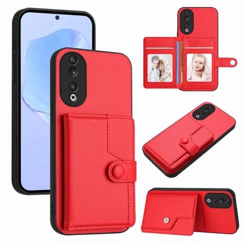 Funda para Teléfono Antirrobo con RFID y Tarjetero con Botón para Honor 90 (Rojo)