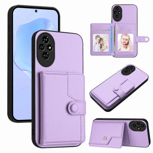 Funda para Teléfono Antirrobo con RFID y Tarjetero con Botón para Honor 200 (Morado)
