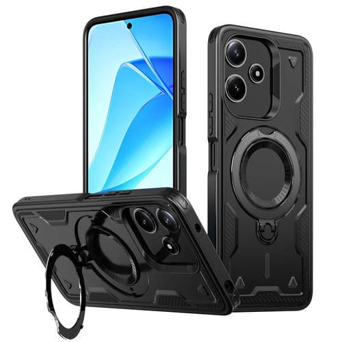Funda híbrida de TPU con soporte de anillo MagSafe para Redmi 12 5G (negro)