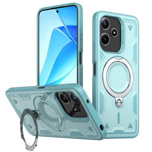 Funda híbrida de TPU con soporte de anillo MagSafe para Redmi 13 4G/5G/Note 13R (azul claro)