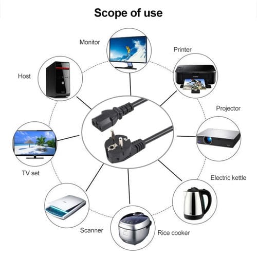Cable de Alimentación para Ordenador con Enchufe Europeo de 3 Pines, 3 Metros (Negro)