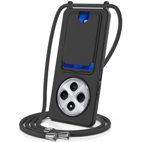 Funda de silicona líquida de color sólido con cordón para Redmi 14C 4G / 14R 5G / A4 5G (negro)