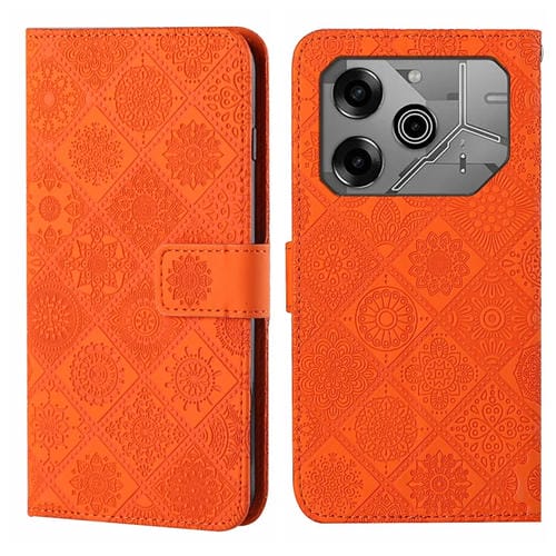 Funda Cuero Patrón En Relieve Étnico para Tecno Pova 6/6 Pro (Naranja)