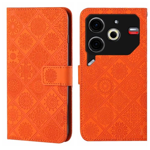 Funda de Cuero para Tecno Pova 6 Neo con Patrón En Relieve Estilo Étnico (Naranja)
