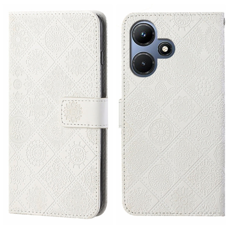 Funda de Cuero con Patrón En Relieve Estilo Étnico para Infinix Hot 30I (Blanca)