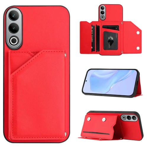 Funda para OnePlus Nord Ce4 con 4 Ranuras para Tarjetas y Correa para Muñeca (Rojo)