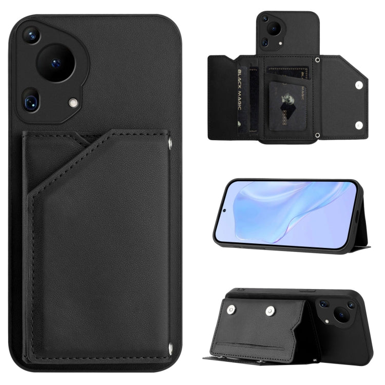 Funda para Teléfono Huawei Pura 70 Ultra Skin Feel con 4 Ranuras para Tarjetas y Correa (Negra)