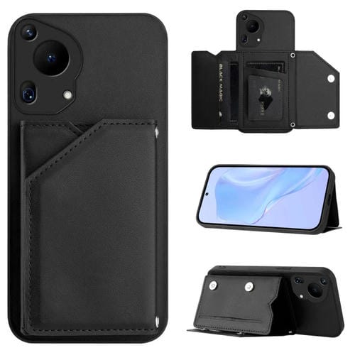 Funda para Teléfono Huawei Pura 70 Ultra Skin Feel con 4 Ranuras para Tarjetas y Correa (Negra)
