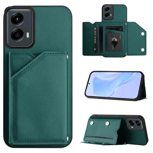 Funda para Teléfono Motorola Moto G 5G (2024) con 4 Ranuras para Tarjetas y Correa (Verde)