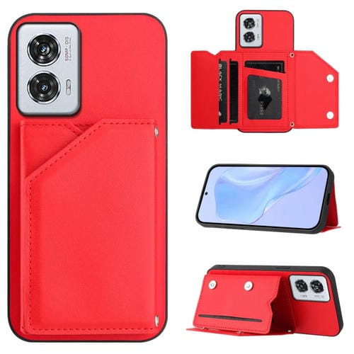 Funda para Motorola Edge 50 Fusion con 4 Ranuras para Tarjetas y Correa para Muñeca (Rojo)