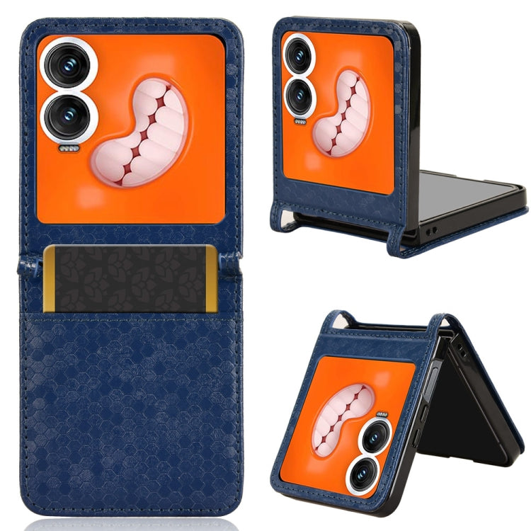 Funda de Cuero para Infinix Zero Flip con Ranura para Tarjetas y Textura Panal de Abeja (Azul)
