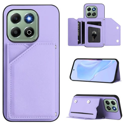 Funda para Teléfono Honor X6B Skin Feel con 4 Ranuras para Tarjetas y Correa para Muñeca (Morado)