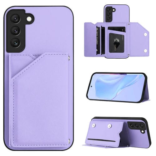 Funda para Teléfono Samsung Galaxy S21 FE Skin Feel con 4 Ranuras y Correa para Muñeca (Morado)