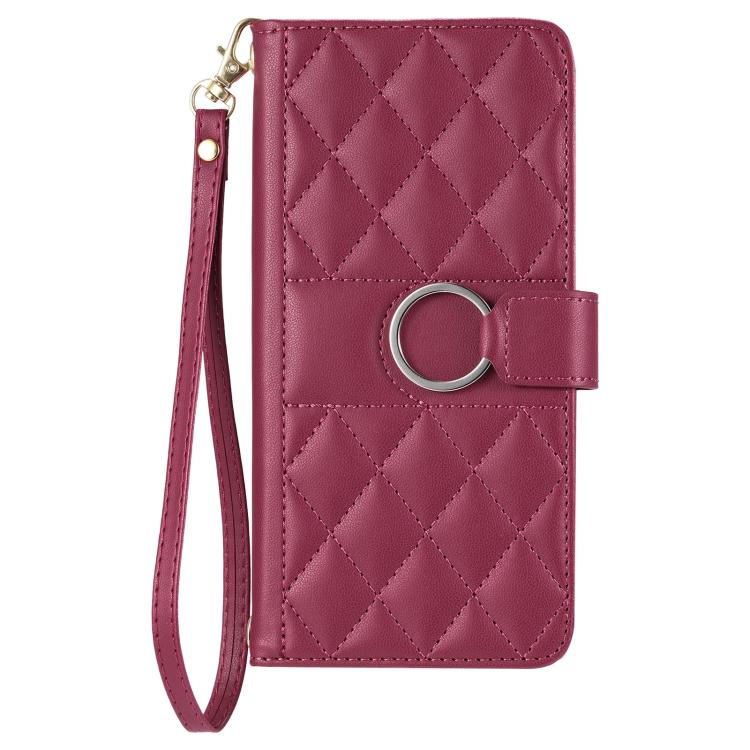 Funda de Cuero para Sony Xperia 5 con Diseño Rómbico y Hebilla en Forma de V (Roja)