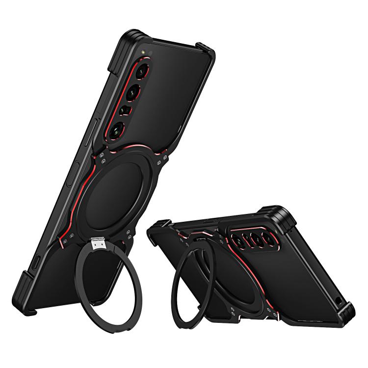 Funda metálica con soporte MagSafe sin bordes y brazo mecánico para Sony Xperia 1 VII (negro y rojo)