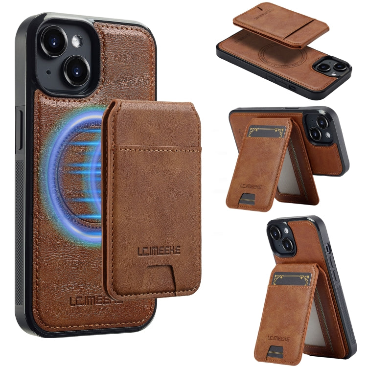 Funda para Teléfono Lc.Imeeke L3 con Funda Tarjeta Rfid Desmontable Magsafe para iPhone 13 Mini (Marrón)