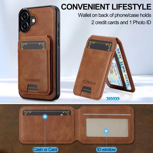 Funda para iPhone 17 LC.IMEEKE L3 con tarjetero RFID desmontable y Magsafe (marrón)