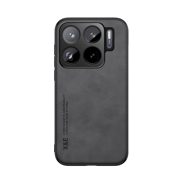 Funda de cuero magnética con textura de piel para Xiaomi 15S Pro (gris oscuro)