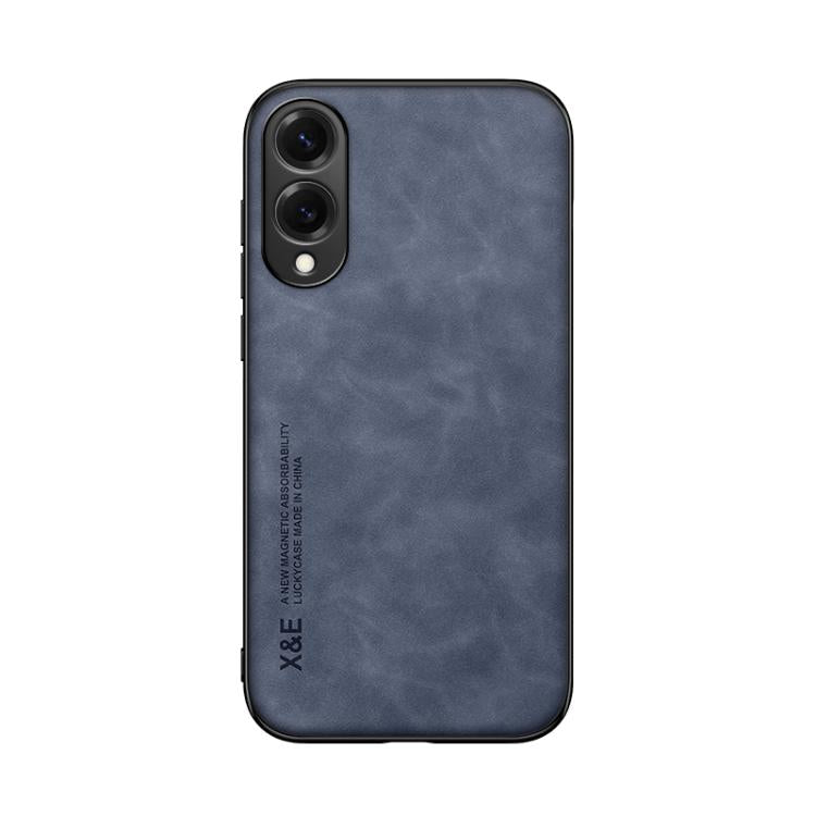 Funda de cuero magnética con textura de piel para Samsung Galaxy S25 Edge 5G (azul)