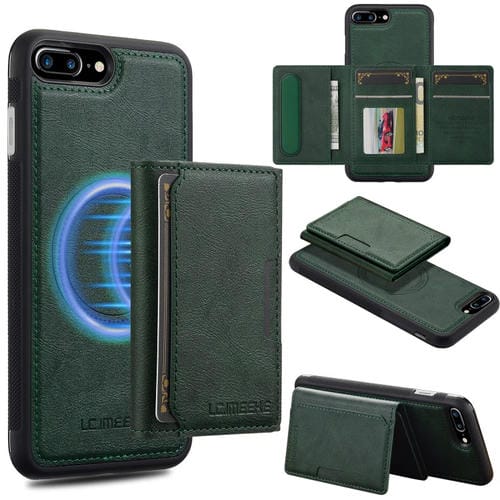 Estuche para Teléfono Lc.Imeeke Serie L5 con Funda para Tarjeta Rfid Desmontable Magsafe para iPhone 8 Plus/7 Plus (Verde)