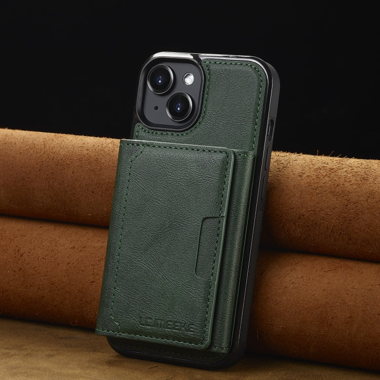 Funda teléfono Lc.Imeeke Serie L5 con funda tarjeta RFID desmontable Magsafe para iPhone 14/13 (Verde)