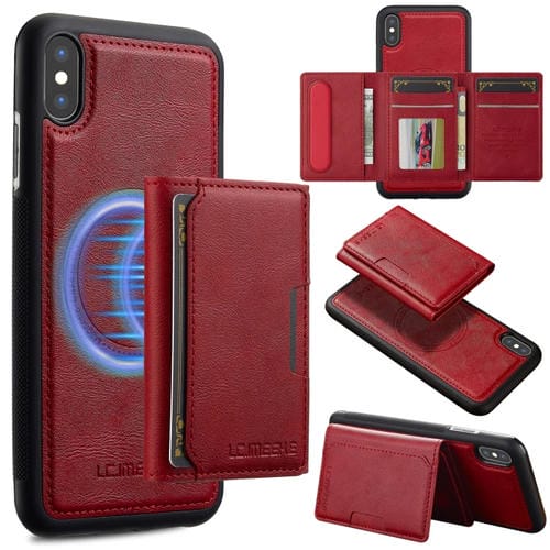 Funda para Teléfono Lc.Imeeke L5 Series con Funda Tarjeta Rfid Desmontable Magsafe para iPhone Xr (Roja)