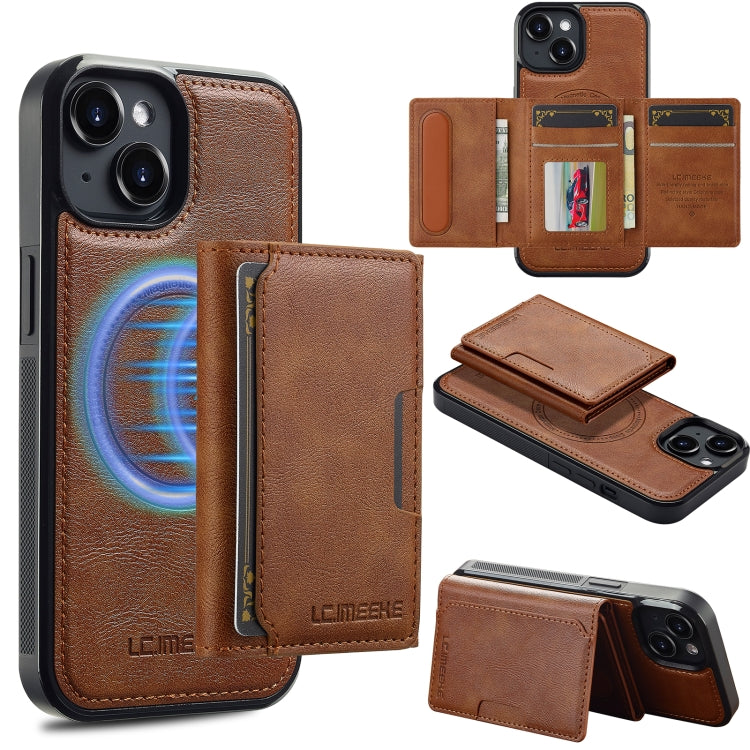Funda para Teléfono Lc.Imeeke L5 con Funda Tarjeta Rfid Desmontable Magsafe para iPhone 13 Mini (Marrón)
