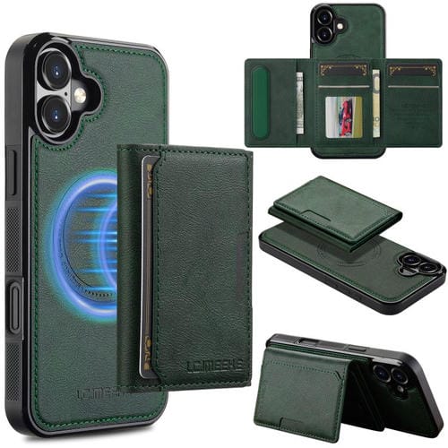 Funda para iPhone 17 LC.IMEEKE L5 con tarjetero RFID desmontable y Magsafe (verde)