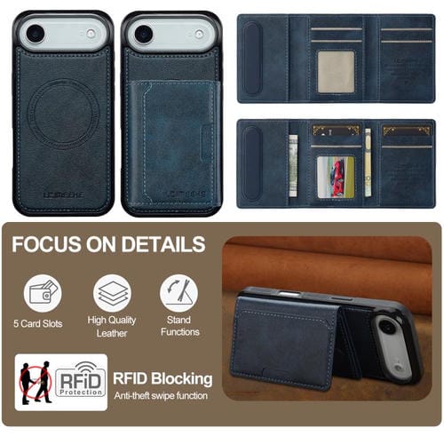 Funda para iPhone 17 Air LC.IMEEKE L5 con tarjetero RFID desmontable y Magsafe (azul)