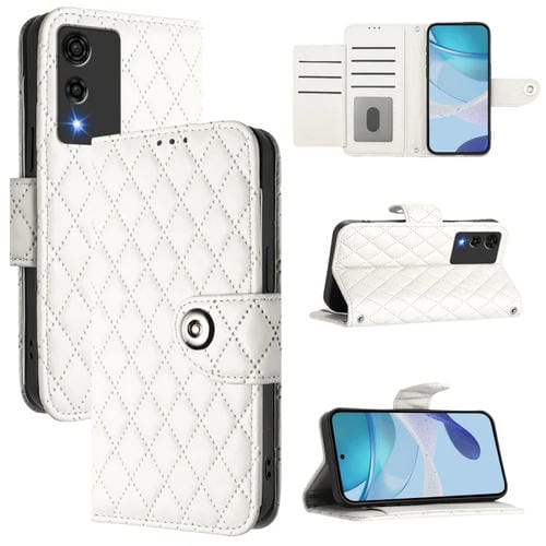 Funda de Cuero con Tapa y Textura Rombal para Cubot A10 con Cordón (Blanco)