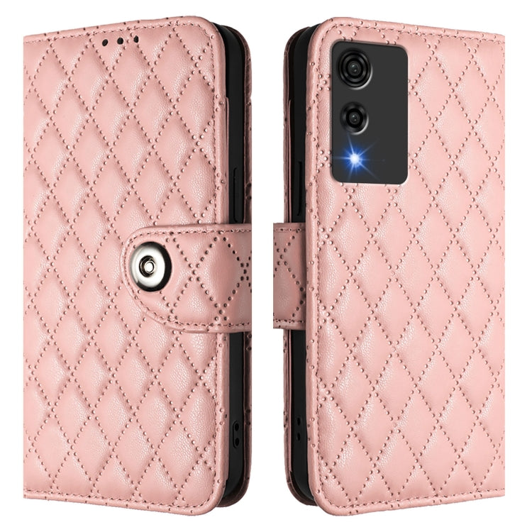 Funda de Cuero para Cubot A10 con Tapa Textura Rombal y Cordón (Rosa Coral)