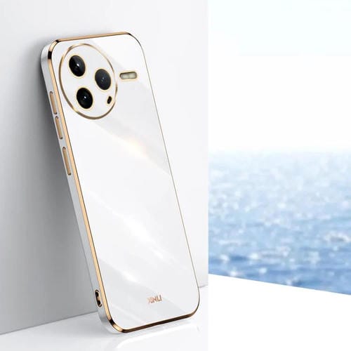 Funda de TPU con Borde Dorado y Revestimiento 6D Recto para Redmi K80 Xinli (Blanca)