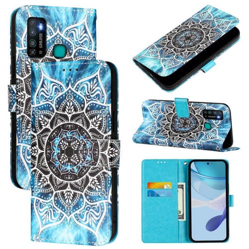 Funda de Cuero para Infinix Hot 9 y Hot 9 Pro con Tejido Liso y Estampado Mandala Submarina