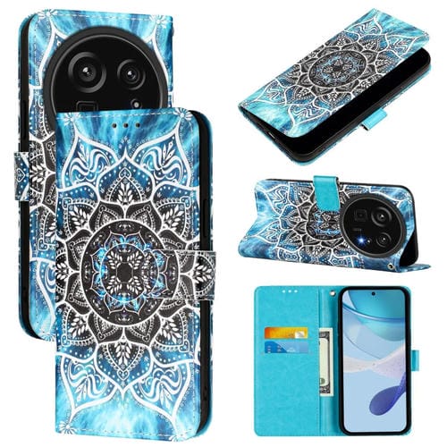 Funda de Cuero para Sharp Aquos R9 Pro Sh-54E con Diseño Mandala Submarina (Azul)