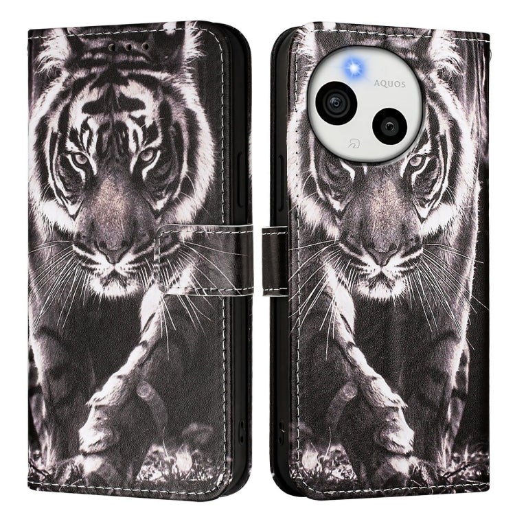 Funda de Cuero para Sharp Aquos Sense9 con Diseño Tigre Blanco y Negro