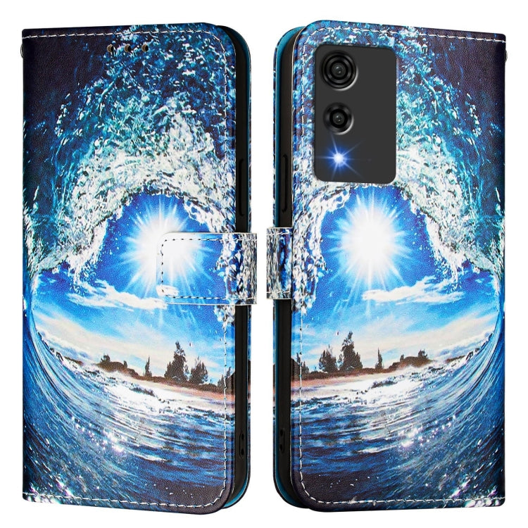 Funda de Cuero para Cubot A10 con Diseño de Dibujos Ondas y Sol (Color Liso)