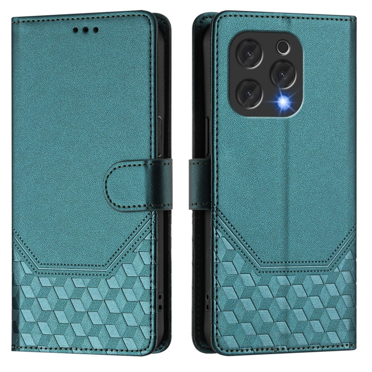 Funda de Cuero Rfid con Relieve en Panal para Doogee N55 Plus (Verde Pavo Real)