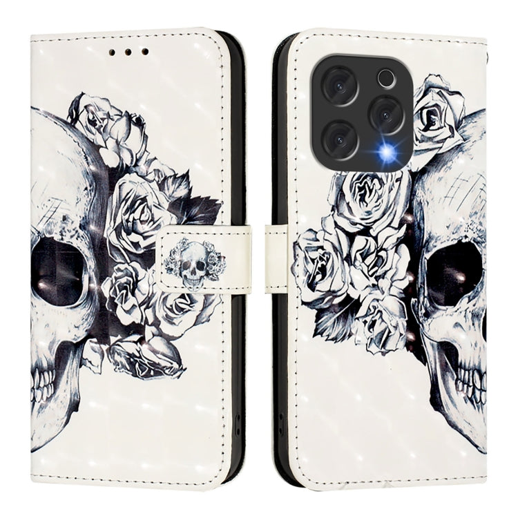 Funda de Cuero para Doogee N55 Plus con Tapa Horizontal y Pintura 3D (Calavera)
