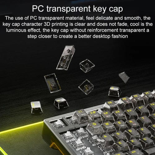 Teclado Mecánico Aula F98 Pro 99 Teclas con Cable, 2,4 G y Bluetooth, RGB, Eje de Cristal de Hielo (Rosa Transparente)