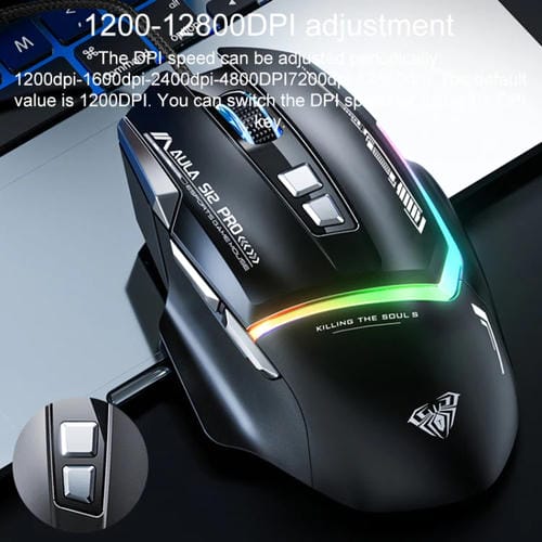 Ratón para Juegos Aula S12 Pro RGB con Cable 12800Dpi (Negro)