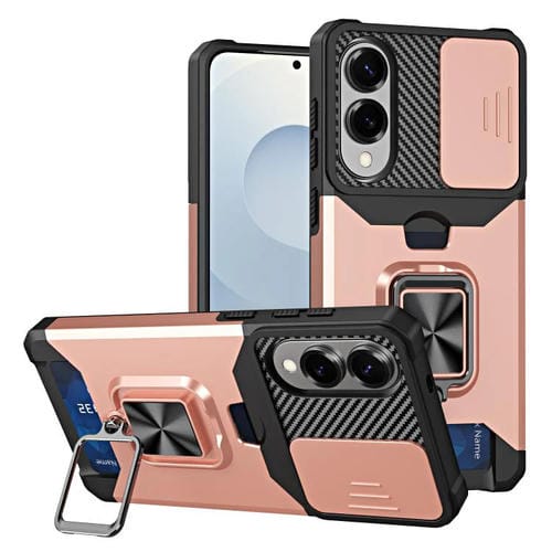 Funda de PC y TPU para Samsung Galaxy S25 Edge 5G con ranura para tarjeta y protector de cámara (oro rosa)