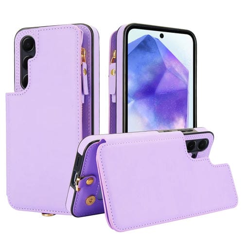 Funda Cuero Rfid con Cremallera y Doble Solapa para Samsung Galaxy A15 4G/5G (Morado Claro)