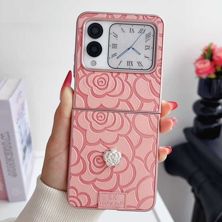 Funda para Teléfono Huawei Nova Flip Diseño de Cuadros 3D Camelia (Rosa)