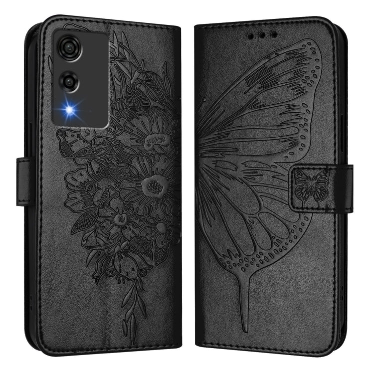 Funda de Cuero para Cubot A10 con Diseño de Mariposa en Relieve (Negra)