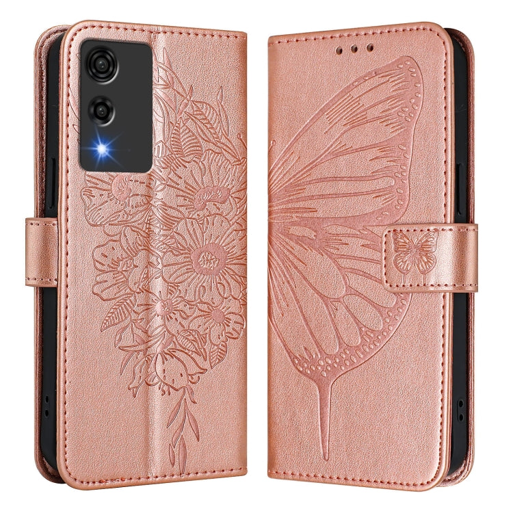 Funda de Cuero para Cubot A10 con Diseño de Mariposa en Relieve (Oro Rosa)
