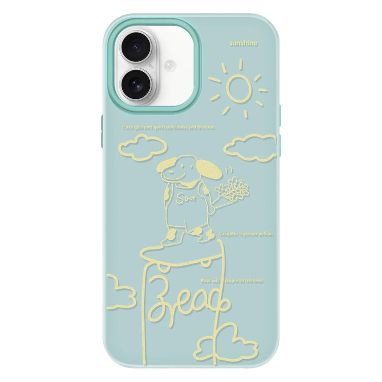 Funda híbrida TPU Policarbonato iPhone 16 Plus Tacto sedoso (Rosa Cachorro Verde Claro)