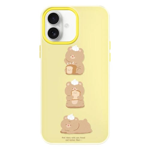 Funda híbrida TPU Policarbonato iPhone 16 Tacto Sedoso (Oso de Pan Amarillo)