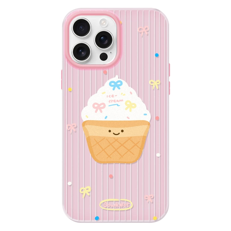 Funda híbrida TPU Policarbonato iPhone 15 Pro Max Tacto Sedoso (Rosa con Lunares y Helado)