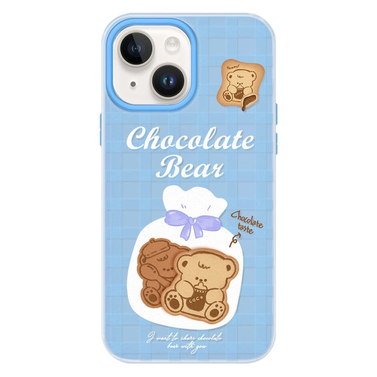 Funda híbrida TPU Policarbonato iPhone 15 Plus Tacto Sedoso (Azul Oso Galleta)